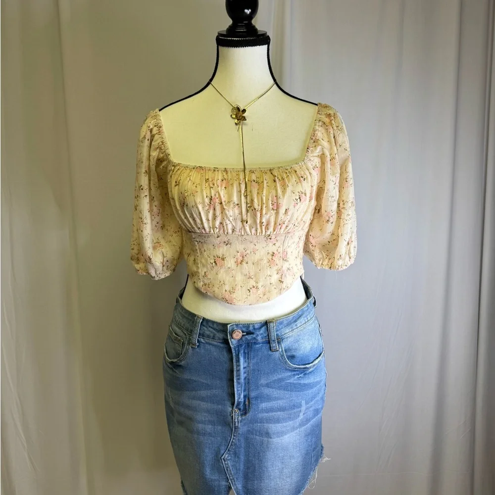 Altar'd State pink Smocked Baby‎ doll top